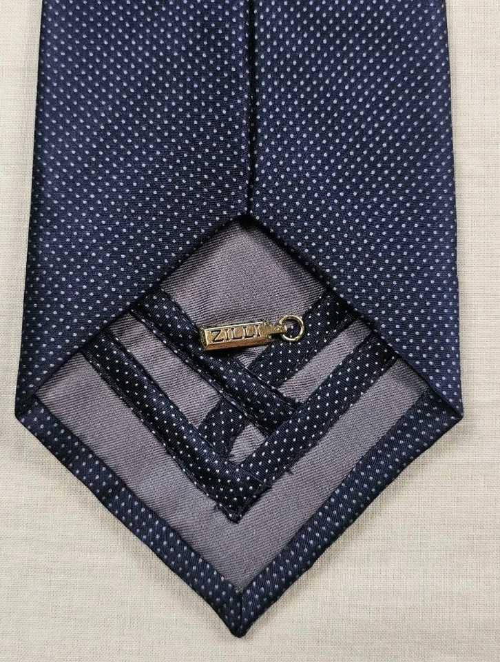 Corbata de cuello ZILLI dorada azul marino patrón geométrico 100 % seda hecha a mano en Italia Foto 3 de 4