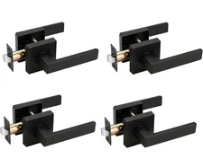Probrico Matte Black Passage Door Levers Square Hall Closet Handles, 4 Pack