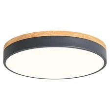 Dimmable Wood Close to Ceiling Light, Modern 2700K-6000K 5CCT Round Grey Flus...
