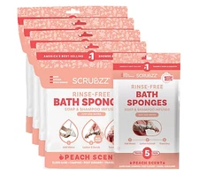 SCRUBZZ Rinse-Free Bath Sponges 105ct | Peach Scent | No Rinse Wipes
