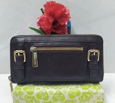 Michael Kors Dark Brown Leather Zip Around Credit Card Wallet