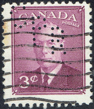 Canada #286 King George VI (1949) 3¢ CPR Perfin Used 148V34