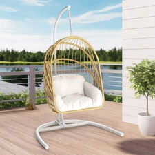 Hanging Egg Chair Patio Wicker Rattan Egg Shaped Swing Chair Outdoor Backyard