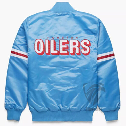 NFL Letterman Houston Oilers Años 90 Azul Satinado Estilo Vintage Bombardero Chaqueta Universitaria - Imagen 2 de 6