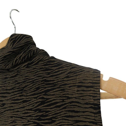 Susan Lawrence Top Beige Black Nylon Blend Women's High Neck Animal Preloved - Picture 17 of 24