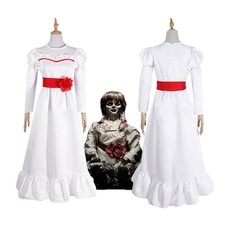 Annabelle Cosplay Costume Halloween Kids girls Horror Fancy Dress White Dress UK