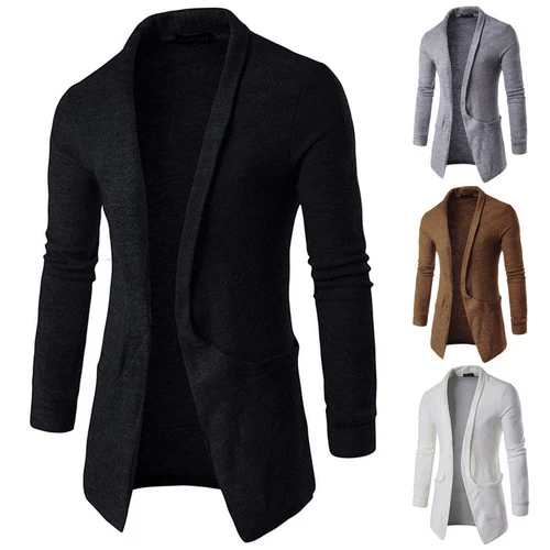 Mens Knitted Long Sleeve Cardigan Sweater Winter Casual Jacket Coat Tops Outwear - Picture 3 of 19