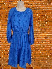 H&M MEDIUM BLUE DRESS BROIDERIE SMOCK CASUAL OPEN BACK BOHO LONG SLEEVE WOMENS