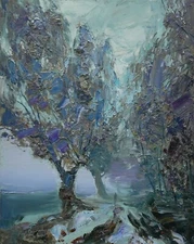 Foggy landscape Original painting IMPRESSIONISM Oil on panel by A. Onipchenko