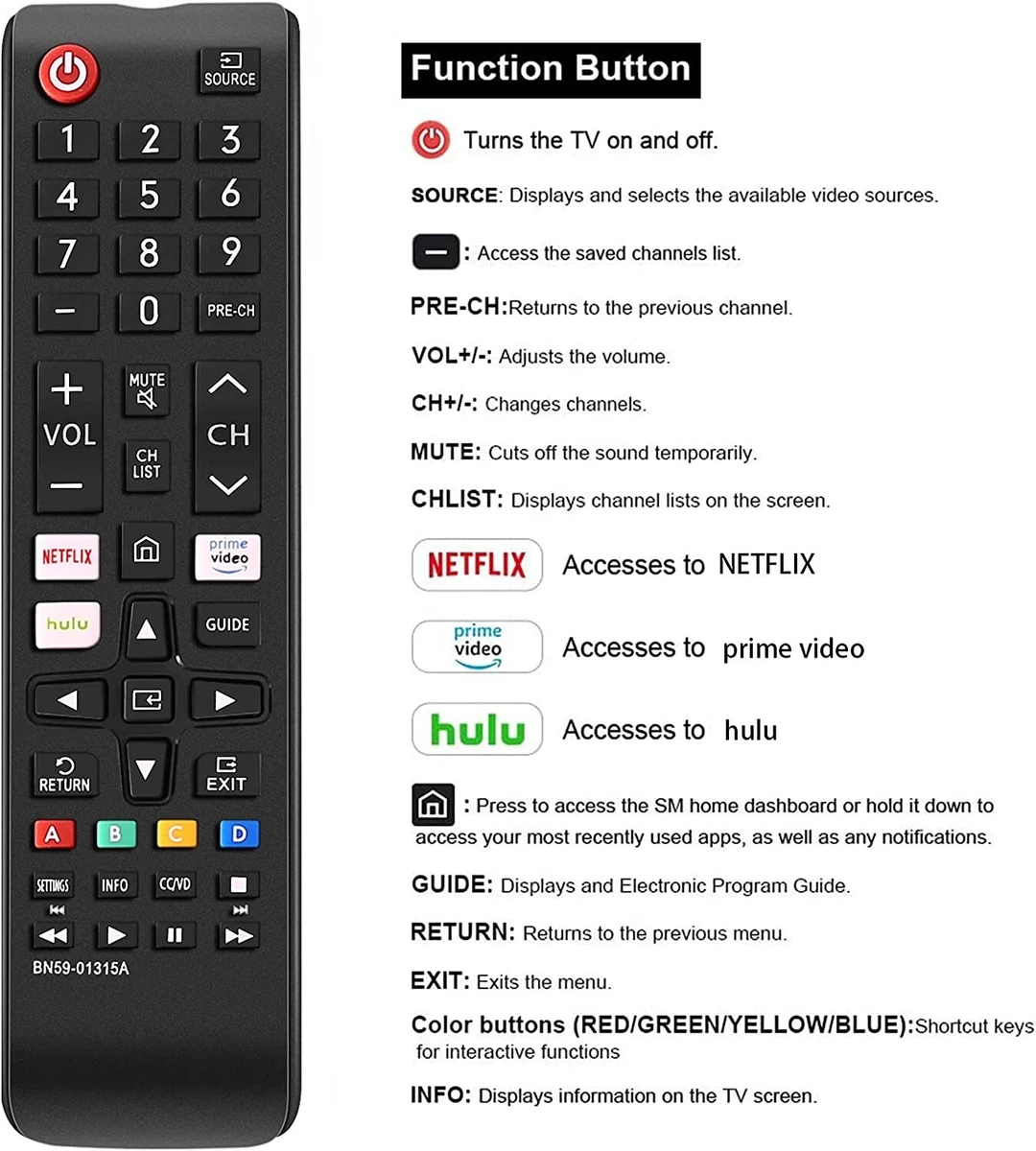  Universal for Samsung-TV-Remote, BN59-01315J Remote Replacement  for All Samsung LCD LED HDTV 3D Smart TVs : Electronics