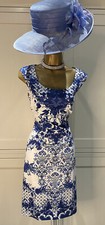 Phase Eight UK 8/10 Blue /White Mix Floral Print Cotton Fitted Summer Dress
