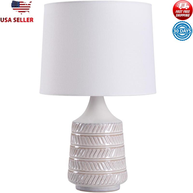 Ceramic Table Lamp W/ Shade Modern Design Energy Efficient Lighting 17in Height