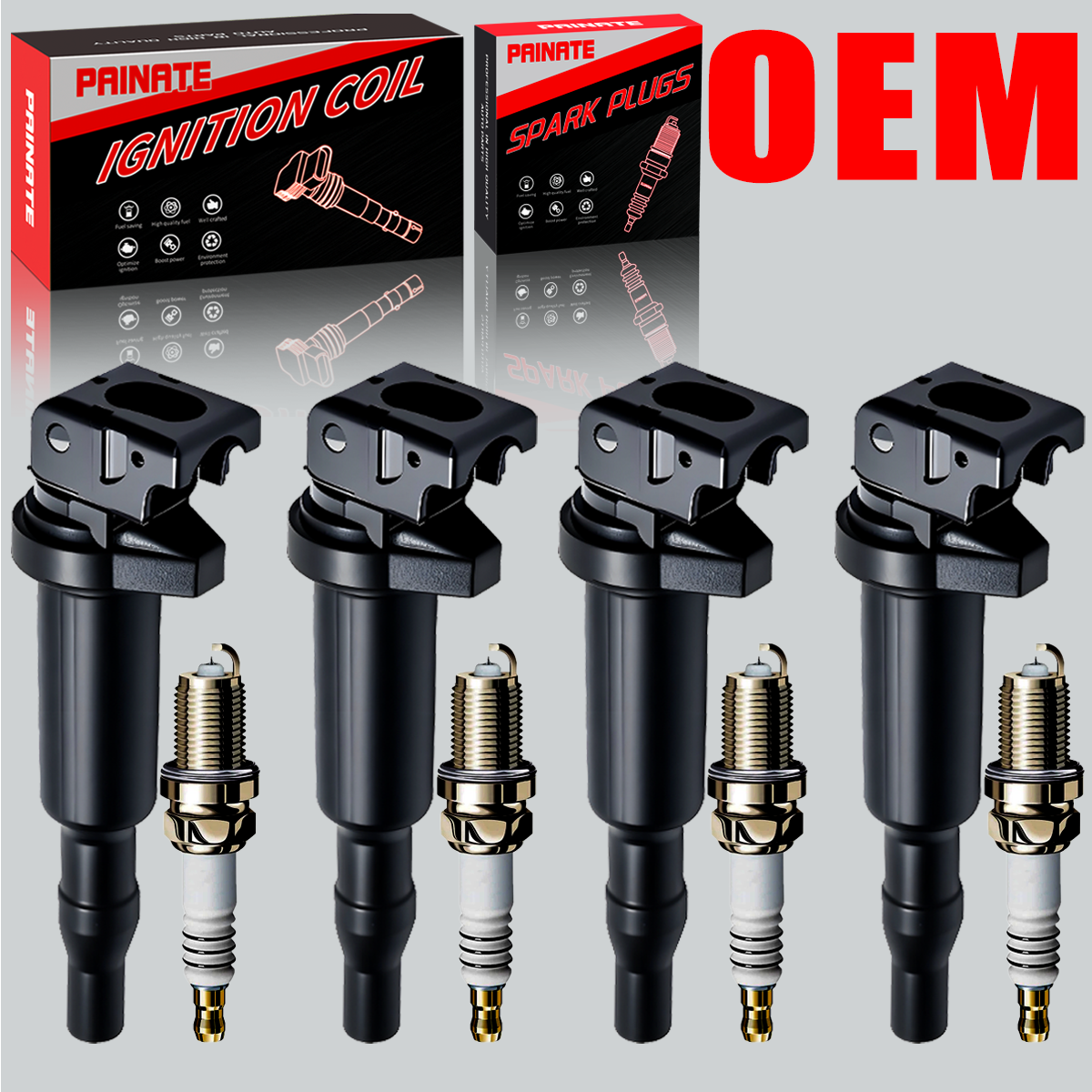 BMW 228 328 428 Mini Cooper UF592 4X OEM Ignition Coil & Iridium Spark Plugs Kit