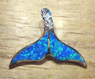 39MM RHODIUM 925 STER SILBER INTARSIERTER OPAL HAWAII WALSCHWANZ MAILE DIA ANHÄNGER