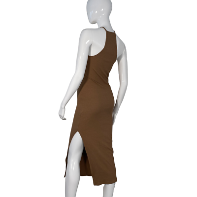 Bershka bodycon midi dress racer brown beige chic minimal basic cotton -  small | eBay