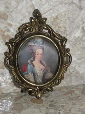 VTG Mini Victorian Ornate Italian Silk Art Picture Brass Metal Frame 3.5" x 2.5"