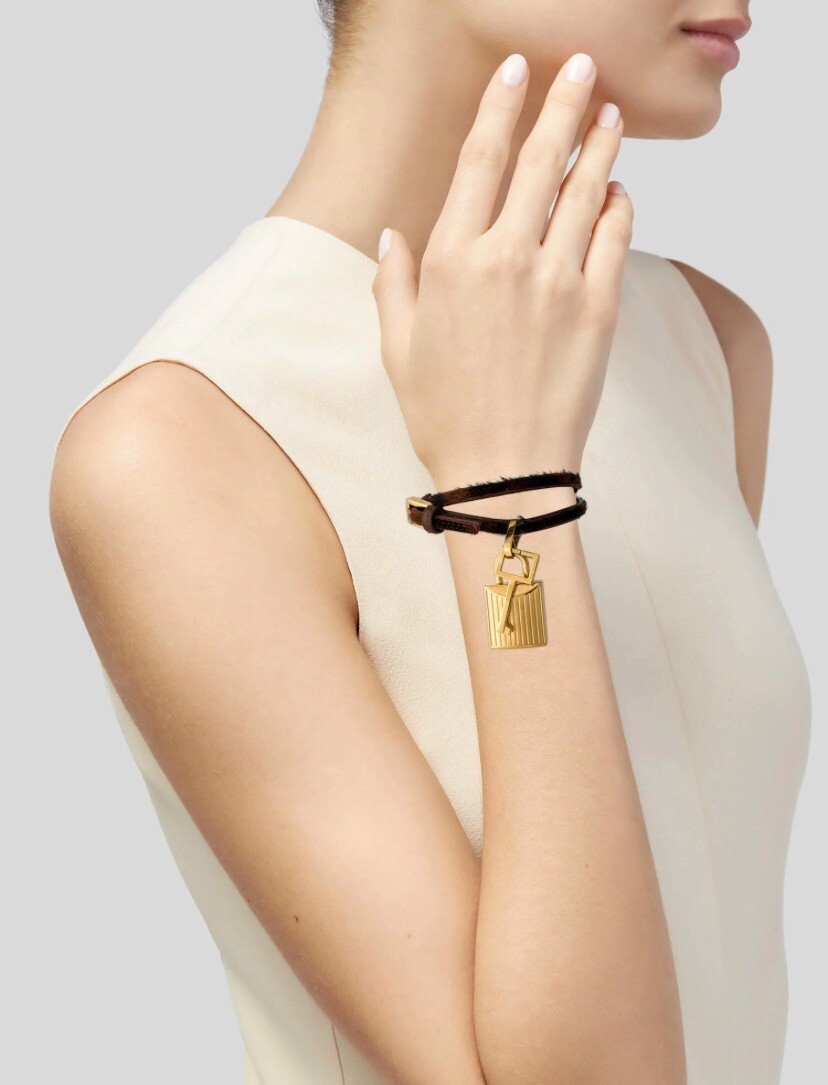 ブレスレット TOM FORD BRACELETS Tom Ford Leather Lock And Key Wrap Bracelet Gold Tone Metal