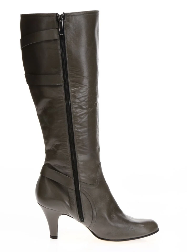 ANYI LU Women's Gray Brown Leather Knee High Heel Boots Sz 39.5 - Image 4 of 4