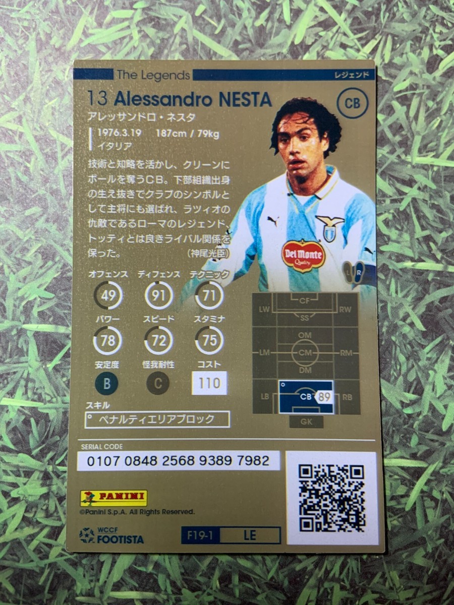 Carte Foot Rare Alessandro Nesta – SS Lazio Roma – Kop Football Italia – Rookie