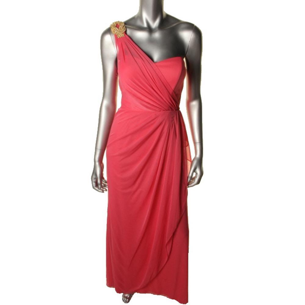 XSCAPE Pink Chiffon One Shoulder Draped Embellished Evening Gown - Main Image