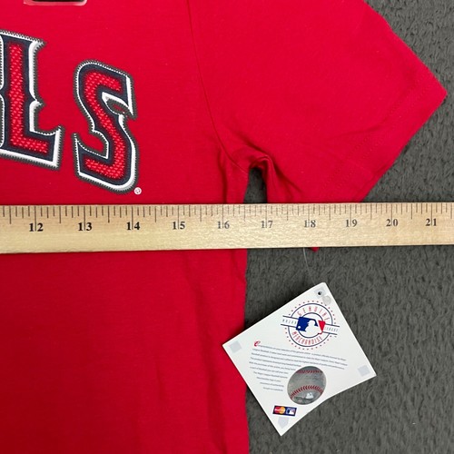 Majestic T-Shirt Boys Medium 10-12 Red Anaheim Angels Mike Trout MLB Baseball - Picture 2 of 6