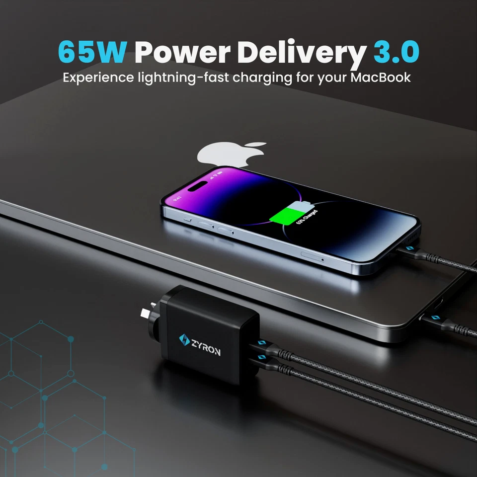 ZYRON 100W USB C Charger PD3.0 QC4 Fast GaN Wall Charger Adapter AU plug Black - image 2 of 4