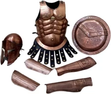 300 King Spartan Medieval Copper Helmet Muscle Jacket Arm & Leg Guard+Shield Arm