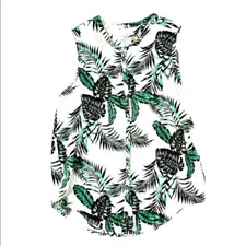 C&C California 100% Linen Palm Tree Print Top Large