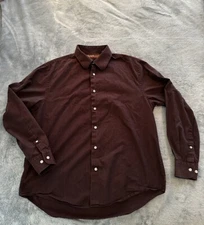 Perry Ellis Maroon Casual Cotton Button Down Shirt Long Sleeve Men’s Size Large