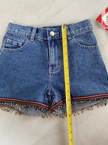 Jordache - Girls’ Size 7 Blue Denim Shorts with colorful beaded fringe! NWT - Picture 12 of 14