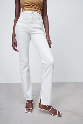 flared jeans Zara size XS 34 Z1975 HIGH RISE SLIM FLARE JEANS WITH SPLIT  HEMS | eBay UK