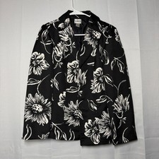 Chico's Floral Blazer 1 Black White Textured Frog Closure