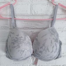 Victoria's Secret PINK Everywhere Super Push-Up bra 34C Gray White Swirls