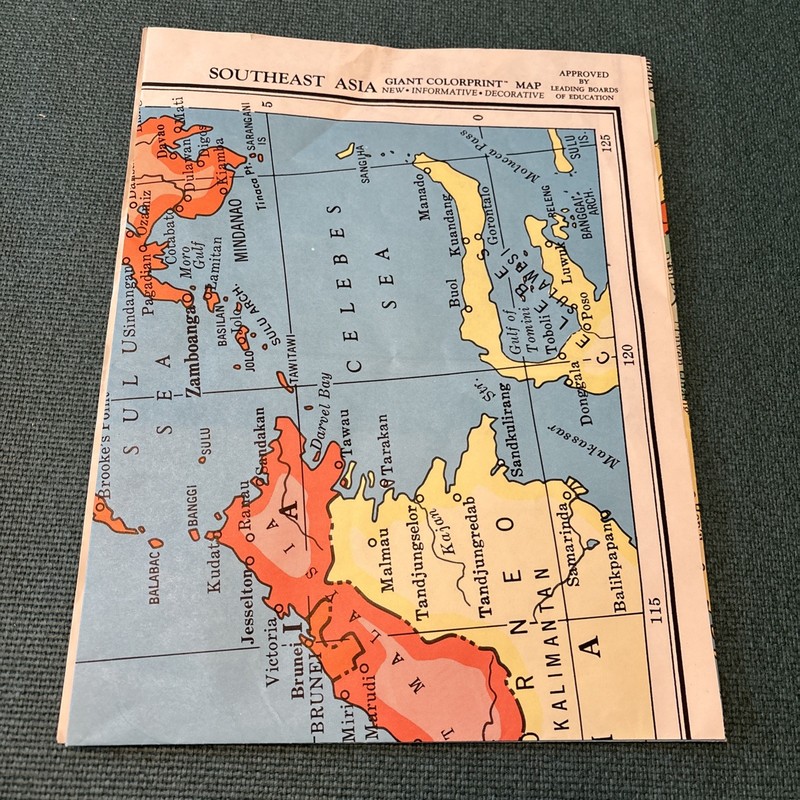 VTG Colorprint Map of Pacific Ocean Southeastern Asia Australia #9563 Mint Cond