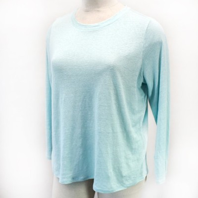 Eileen Fisher Plus Light Blue 100% Linen Long Sleeve Minimalist Tee Top 1X