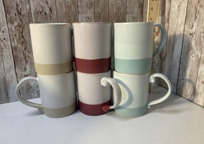 NIB Comfify Rustic Two-Tone Stoneware Mugs Set of 6  15oz FREE SHIPPING