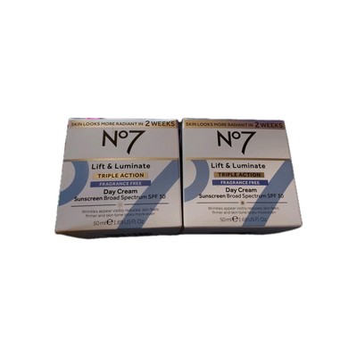 LOT OF 2 No7Triple action DAY Cream FRAGRANCE FREE SPF30 EXP-11/25 & 6/27