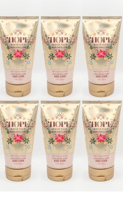 Lot/6~Bath & Body Works Hope Winter Peach Marshmallow Exfoliating Glow Scrub 8oz