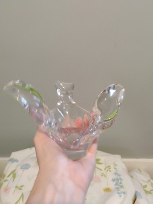 Lead Crystal Flying Bird Dove Bowl Candy Dish Votive Candle Holder Clear Glass