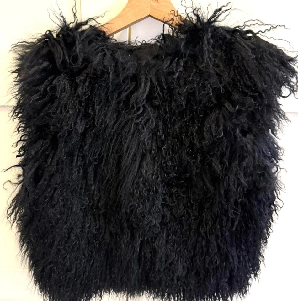 SASS & BIDE Gallery Reversible Shearling Mongolian Fur Vest Size Small - Black - Image 3 of 4