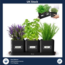 Herb Pots for Kitchen Windowsill - Set of 3 Black Herb Planter Indoor with Le...