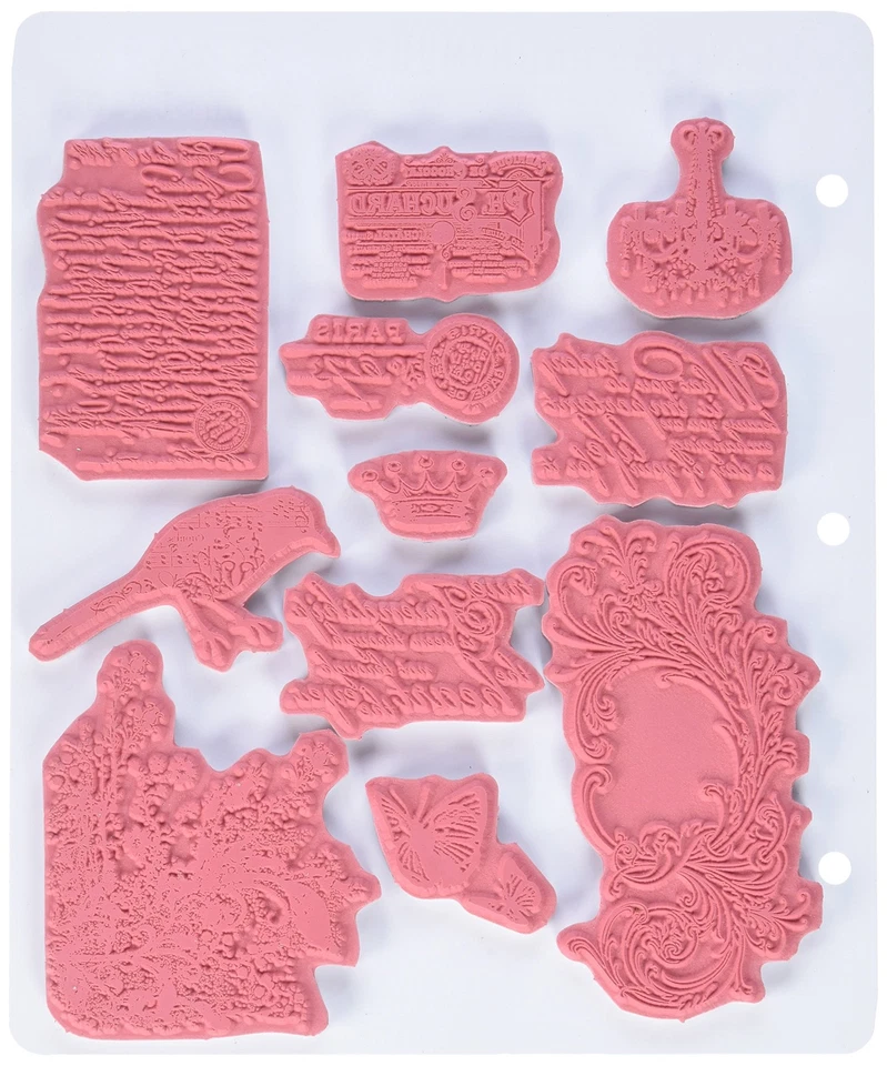 Sello de goma francés en mal estado 7x8,5 pulgadas montado en espuma adhesiva diseño Tim Holtz Foto 2 de 3