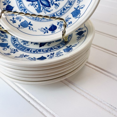 Vtg England Set Of 6 Staffordshire Bilton Blue Onion Dessert Plates - 1970s - Picture 3 of 5