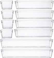 Clear Plastic Drawer Organizer Tray for Vanity Cabinet Set of 10 ,Storage Tray