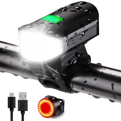 Bike Lights Set 1500LM USB Rechargeable Bicycle Headlight & Tail Light Waterp...