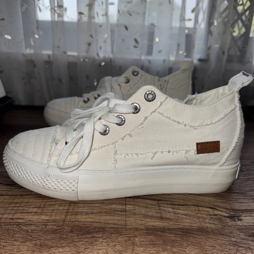 Blowfish Malibu Women's Play Fashion Sneaker White Twill Hipster Sz 10 - Picture 3 of 8