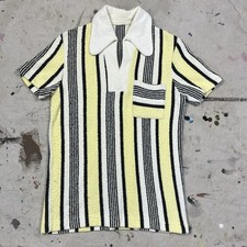 Vintage 60s Terry Cloth Striped Pocket Polo Shirt Mens Small MCM Rockabilly