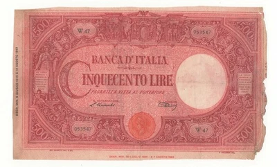 500 LIRE GRANDE C ( B.I ) DECR 09 - 06 - 1945 LUOGOTENENZA - Bild 1 von 2