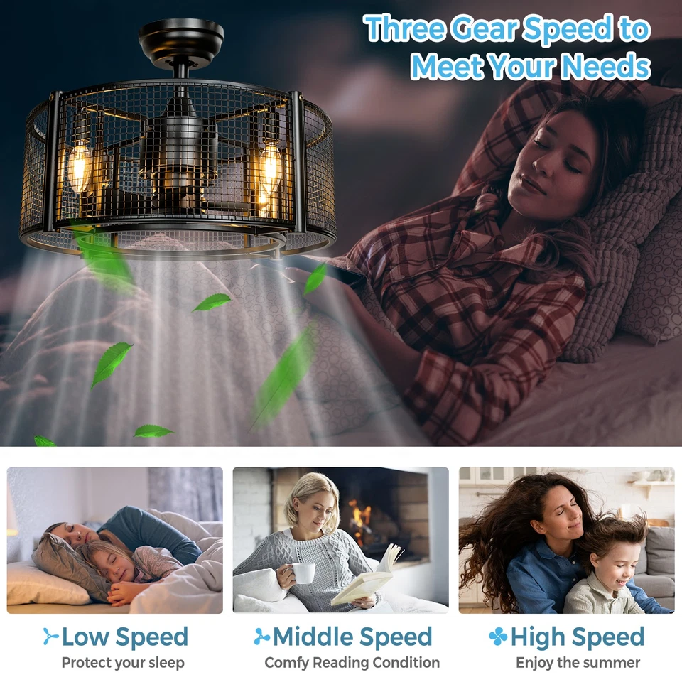 20” Caged Bladeless Ceiling Fan w/ Light Reversible Motor & Remote Control - Image 4 of 4