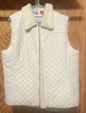 Women White Quilted Fleece Lined 2 Pockets Size XL Vest